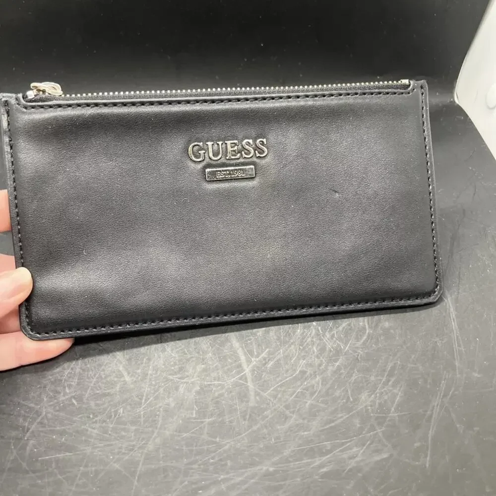 Guess Black Clutch Wristlet with Tassel‎ Pull and Monogrammed Interior Liner
